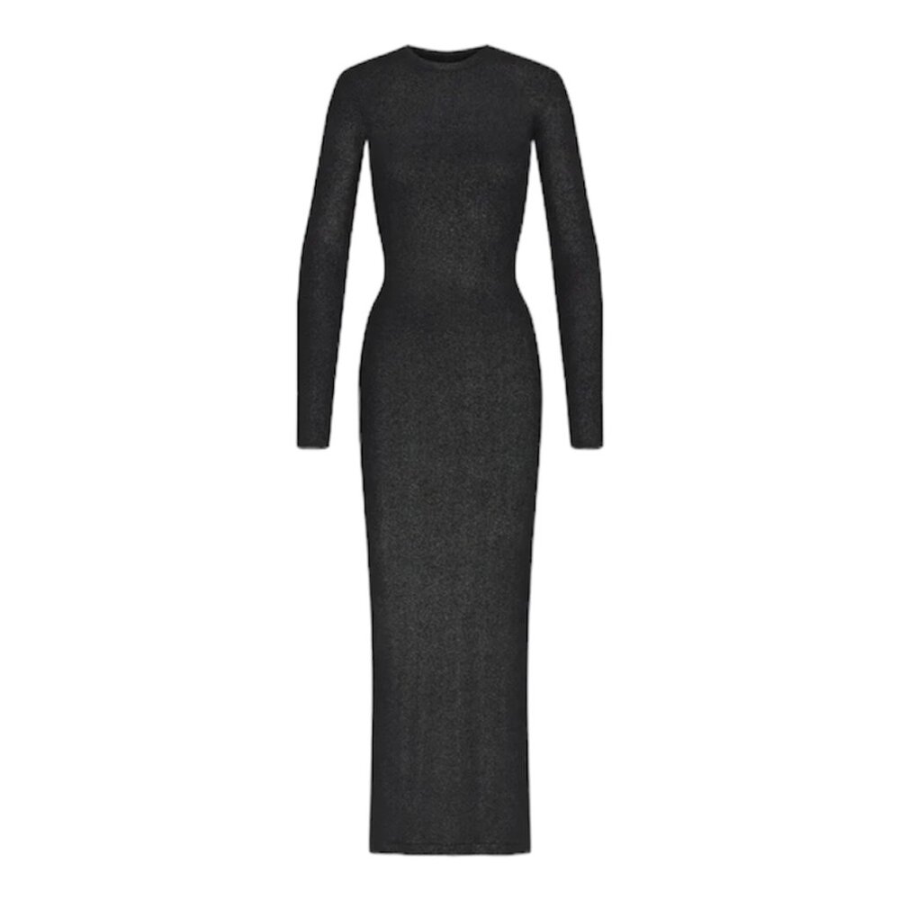 SKIMS Black Soft Lounge Shimmer Long Sleeve Dress (NWT)